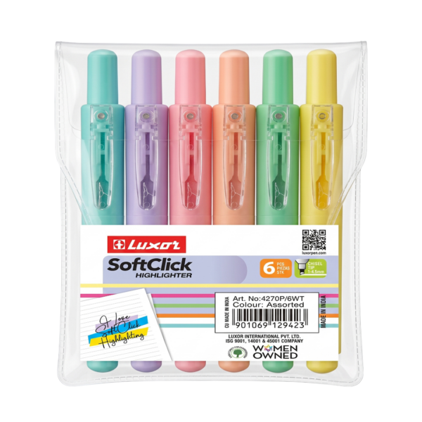 Текстовыделители 6 цветов Luxor RETRACTABLE PASTEL 4270P/6WT