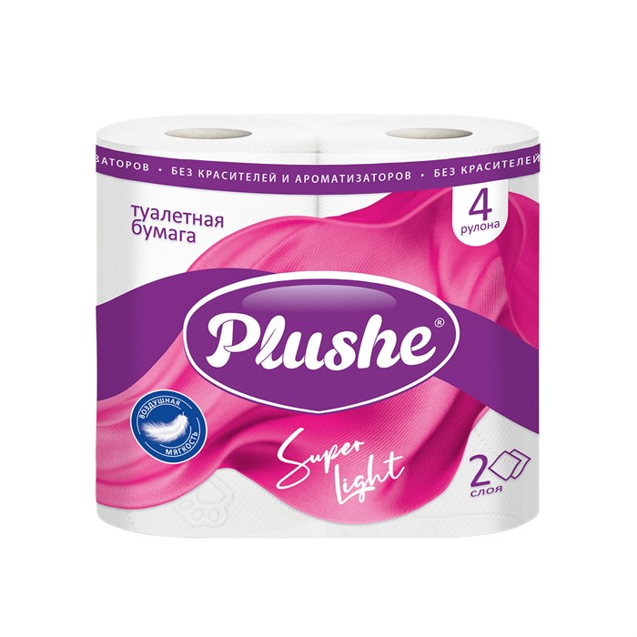Бумага туалетная двухслойная 4 рулона Plushe Super Light белая