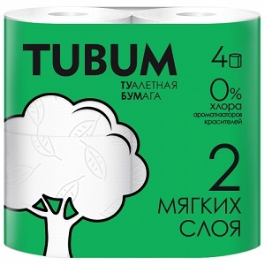 Бумага туалетная двухслойная 4 рулона Tubum