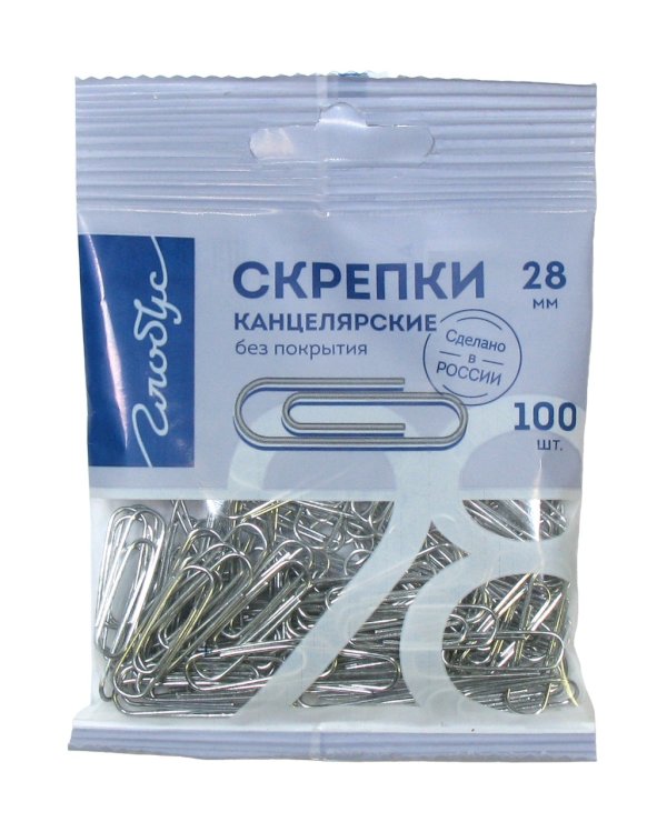 Скрепки 28мм 100шт Globus без покрытия 14-8716/120