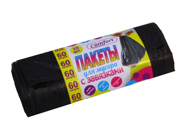 Пакеты для мусора  60л  10 шт. с завязками Comfort Крымпласт 43/012