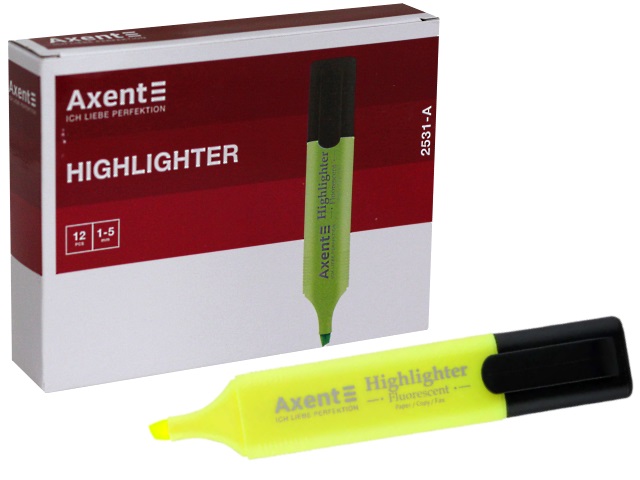 Маркер текстовый Axent Highlighter желтый скошенный 1-5мм 2531-A