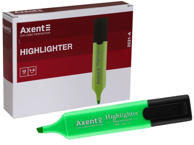 Маркер текстовый Axent Highlighter зеленый скошенный 1-5мм 2531-A