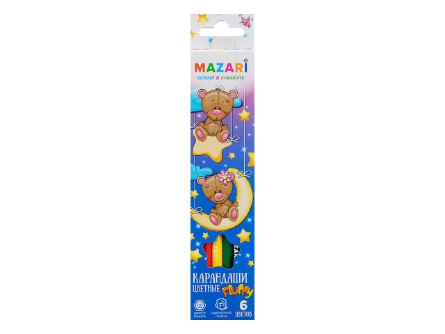 Карандаши цветные  6цв Mazari Fluffy шестигранные M-6138-6