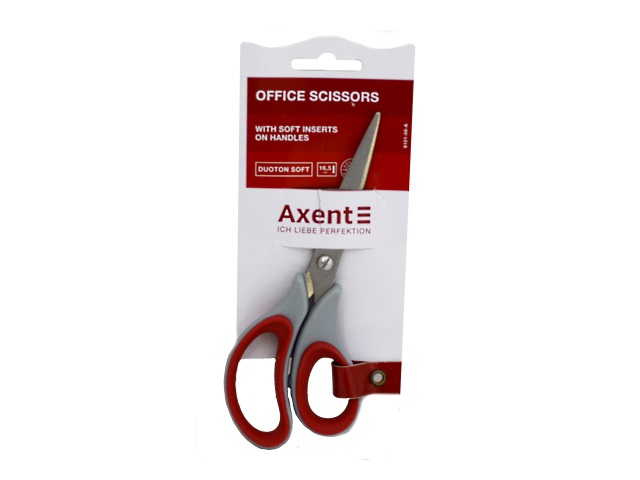 Ножницы 16.5 см Axent Duoton Soft прорезиненные ручки серо-красные 6101-06-A
