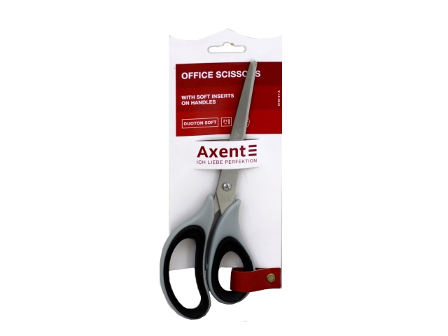 Ножницы 21 см Axent Duoton Soft прорезиненные ручки серо-черные 6102-01-A