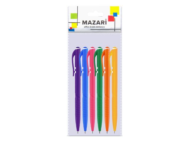 Ручка шариковая набор  6цв Mazari Ivy синяя 0.7мм автомат M-5906-6opp