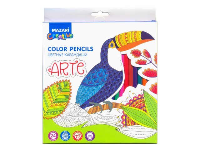 Карандаши цветные 24цв Mazari Arte пластик шестигранные M-6171-24