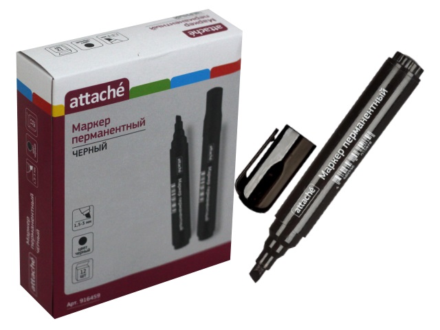 Маркер перманентный Attache черный скошенный 1.5-3мм 916459