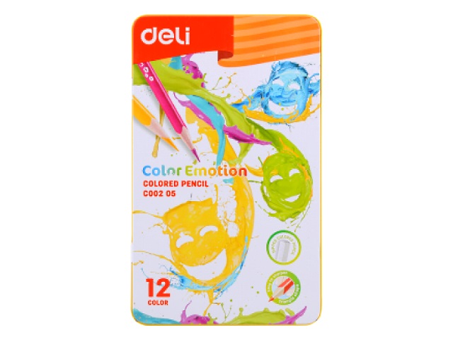 Карандаши цветные 12цв Deli Color Emotion трехгранные EC00205 в мет.кор.