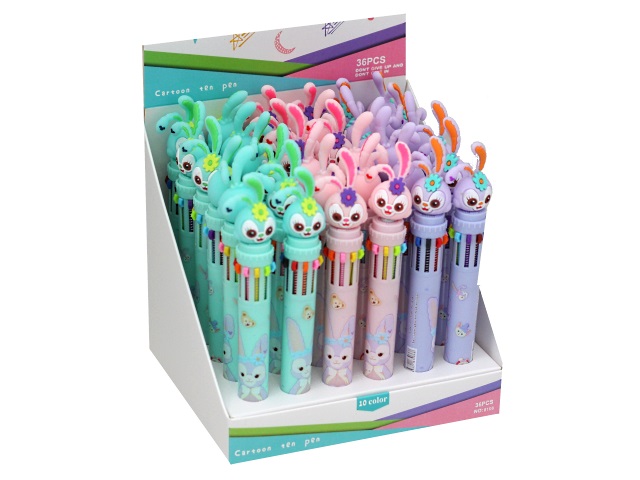 Ручка шариковая 10-ти цветная автомат Basir Зайчата HLL-8108В