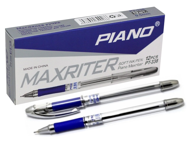 Ручка масляная Piano Maxriter серебряный корпус синяя 0.5мм РТ-338