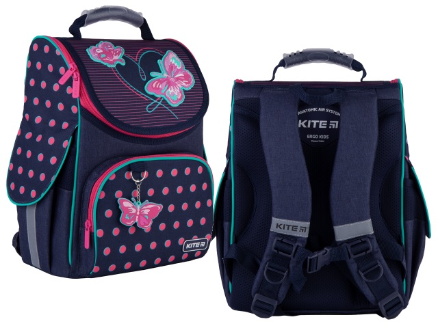 Ранец школьный Kite Education Cute Butterflies 35*25*13см сине-розовый в горошек K21-501S-3
