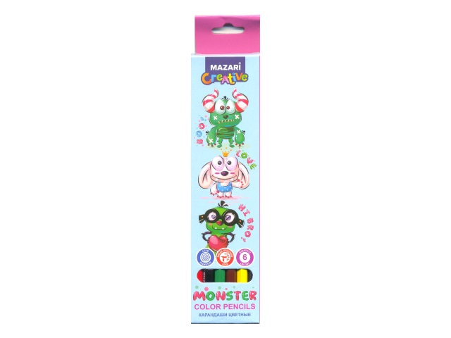 Карандаши цветные  6цв Mazari Monster шестигранные M-6186-6