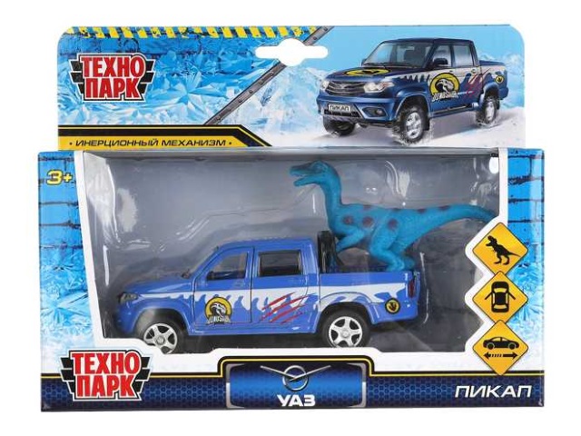 Машина металл Технопарк UAZ Pickup Динозавр 12см PICKUP-12SNOW-DINO
