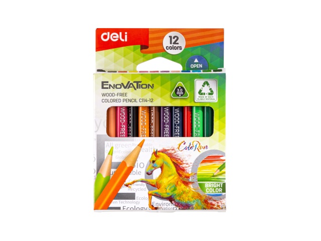 Карандаши цветные 12цв Deli Enovation мини пластик трехгранные EC114-12