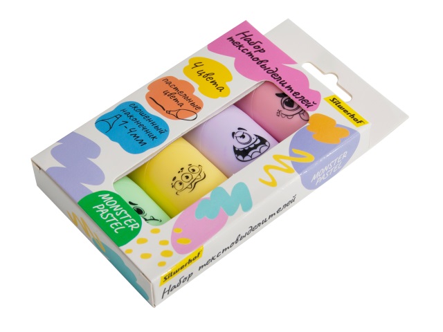 Маркеры текстовые 4 цвета Silwerhof Monster Pastel мини скошенные 1-4мм 1552346