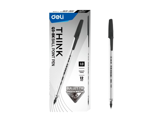 Ручка шариковая Deli Think черная 1мм EQ3-BK
