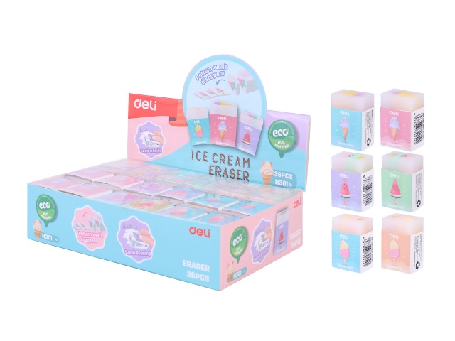 Ластик Deli Ice Cream прямоугольный цветной 38*25*17мм H301