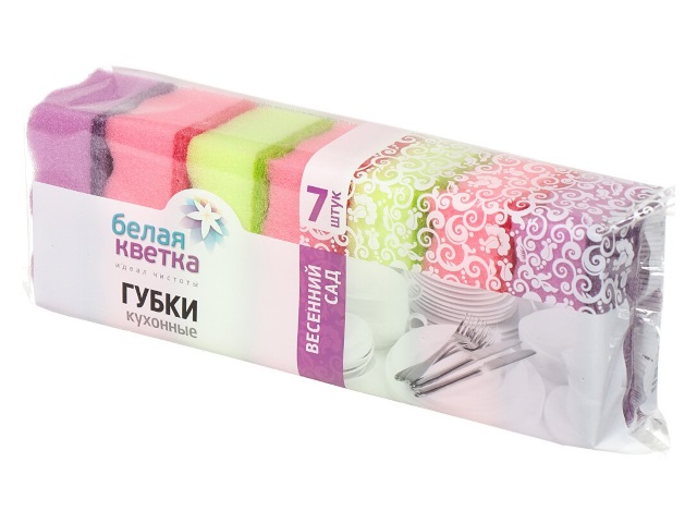 Губка для посуды набор 7 шт. Белая кветка Весенний сад 4259