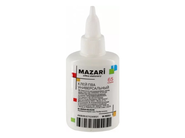 Клей ПВА   65г с дозатором Mazari универсальный M-16552