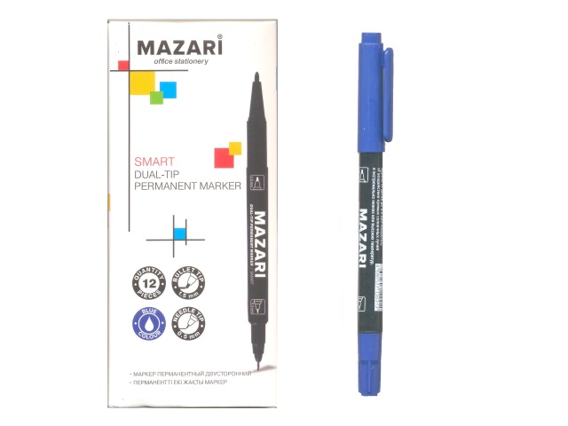 Маркер перманентный Mazari Smart синий 0.5-1.5мм двухсторонний M-15211-70