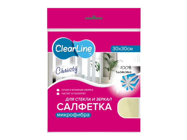 Салфетка микрофибра 30*30 см Christy для стекол и зеркал 2155