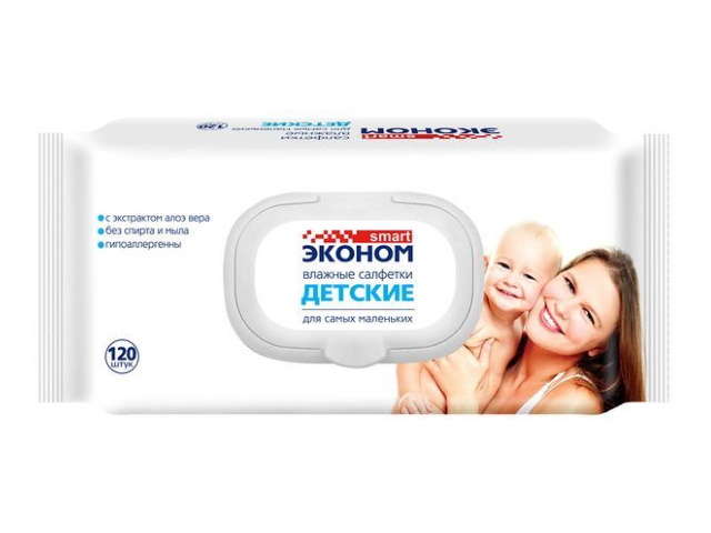 Салфетки влажные 120 шт. с клапаном Smart Эконом Детские 301081