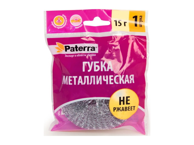 Губка металлическая скребок 15г Paterra 406-078