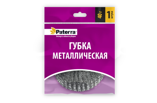 Губка металлическая скребок 40г Paterra 406-147