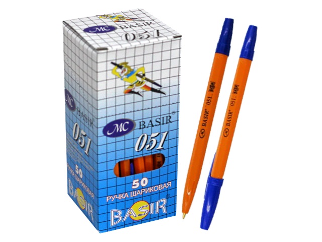 Ручка шариковая Basir 051 синяя 1мм желтый корпус
