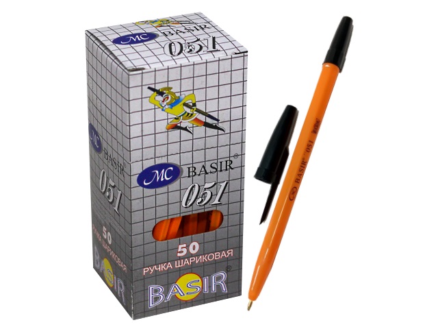 Ручка шариковая Basir 051 черная 1мм желтый корпус