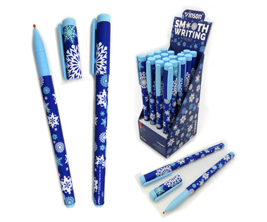 Ручка шариковая на масляной основе Vinson Snow 0.7 мм синяя цветной корпус Снежинки A75-20