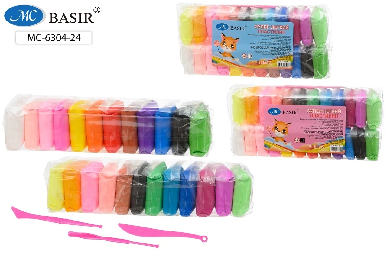 Пластилин легкий 24 цветов с инструментами Basir Лисёнок МС-6304-24