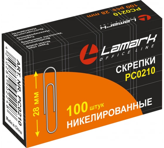 Скрепки 28мм 100шт Lamark никелированные круглые PC0210