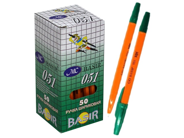 Ручка шариковая Basir 051 зеленая 1мм желтый корпус