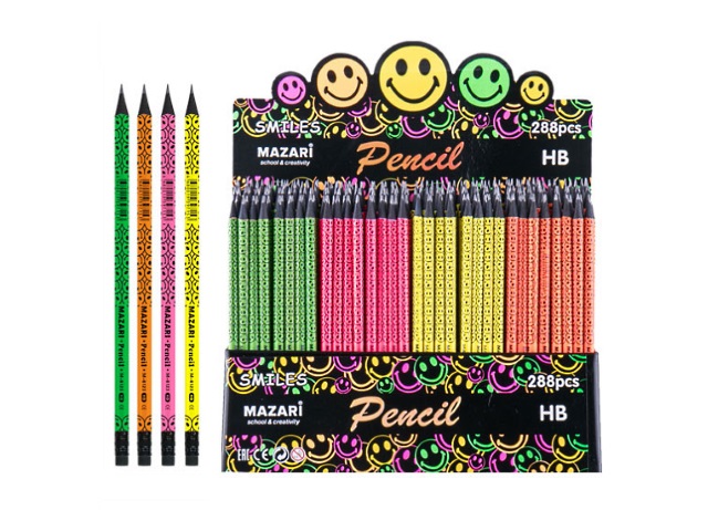 Карандаш HB Mazari Smiles круглый с ластиком М-6123