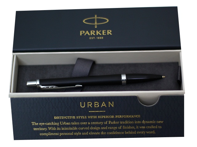 Ручка Parker шариковая автомат Urban Core синяя 1мм черный матовый корпус 1931575