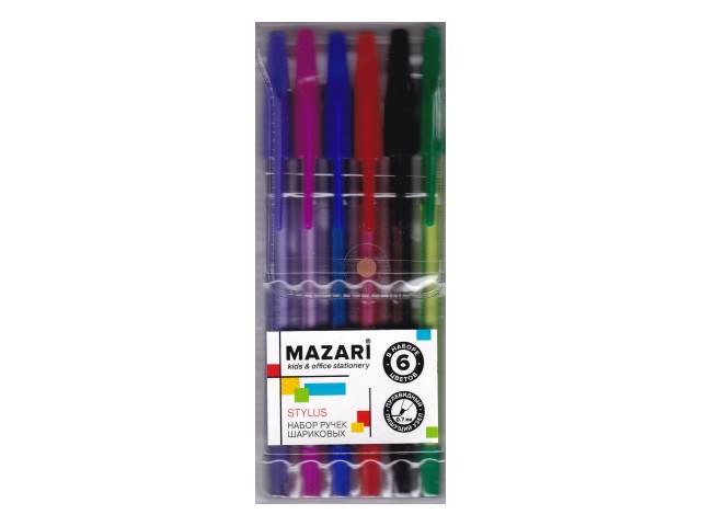 Ручка шариковая набор  6цв Mazari Stylus 0.7мм М-7302-6