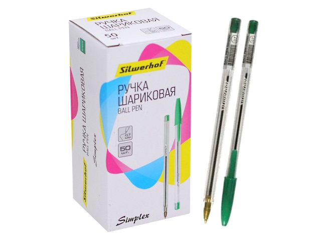 Ручка шариковая Silwerhof Simplex зеленая 0.7мм 493608