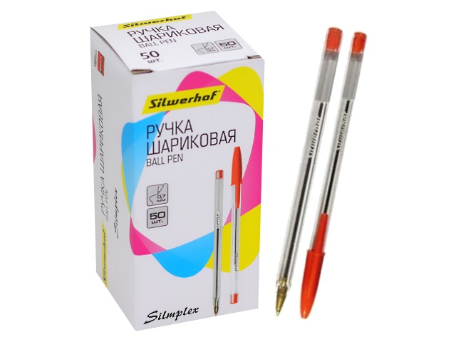 Ручка шариковая Silwerhof Simplex красная 0.7мм 493607
