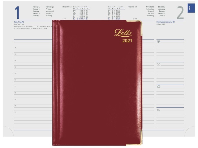 Ежедневник 2021 А5 кожзам 128л Letts Lexicon красный 822944 в коробке