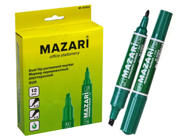 Маркер перманентный Mazari Duo зеленый 2-6мм двухсторонний М-5003