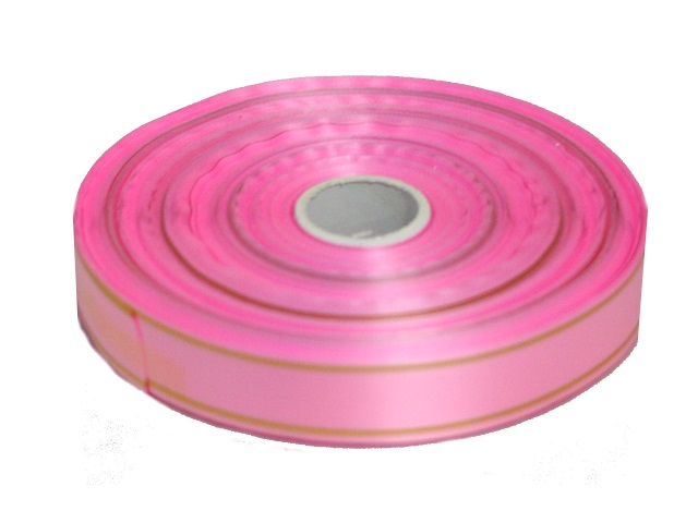 Лента упаковочная 20мм*91м Miland Золотые линии розовая БЛ-8025