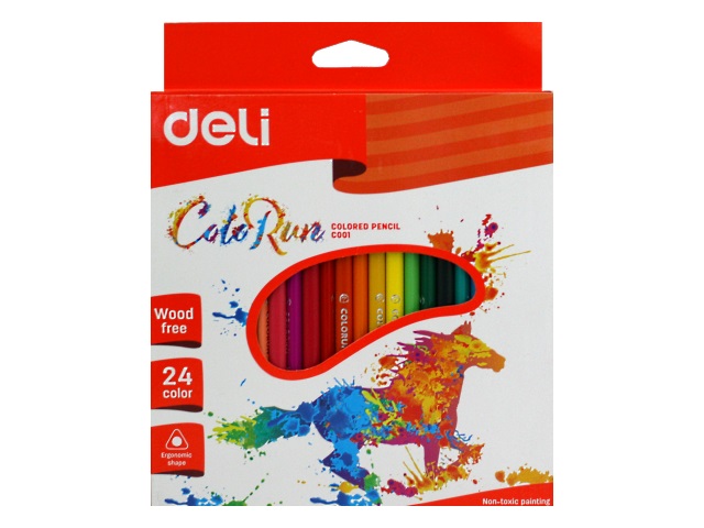 Карандаши цветные 24цв Deli ColoRun пластик трехгранные EC00120