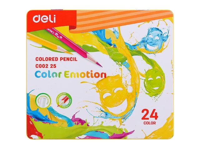 Карандаши цветные 24цв Deli Color Emotion трехгранные EC00225 в мет.кор.