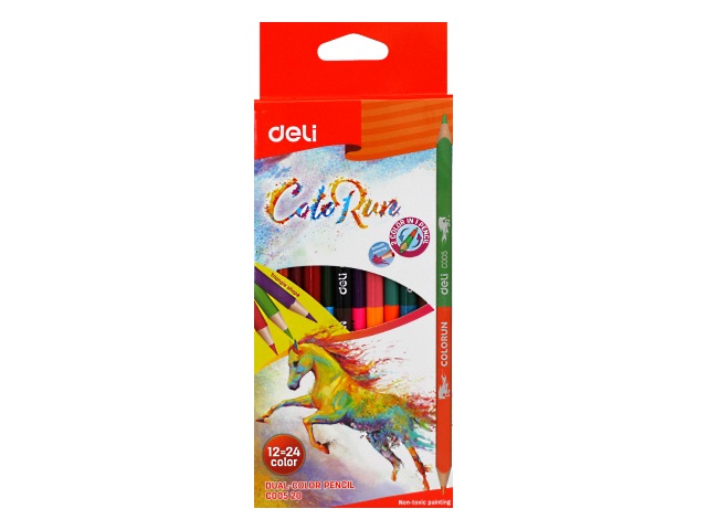 Карандаши цветные 12шт 24цв Deli ColoRun двухсторонние трехграные EC00520