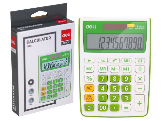 Калькулятор 12-разрядный Deli 10*14см зеленый E1238/GRN