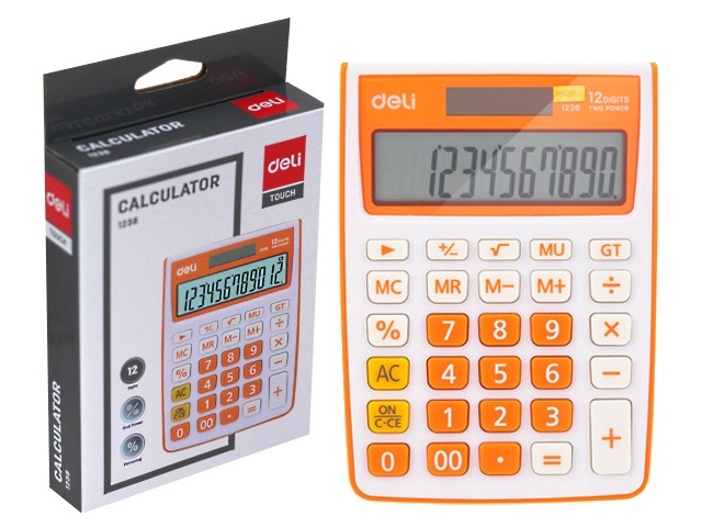 Калькулятор 12-разрядный Deli 10*14см оранжевый E1238/OR