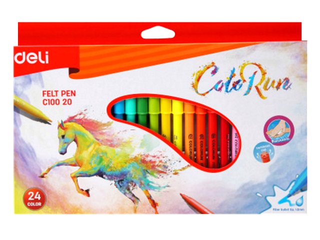 Фломастеры 24цв Deli ColoRun смываемые EC10020